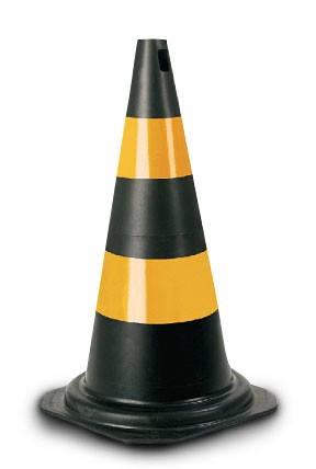 cone de borracha 50cm flexível preto faixa amarela ou refletiva